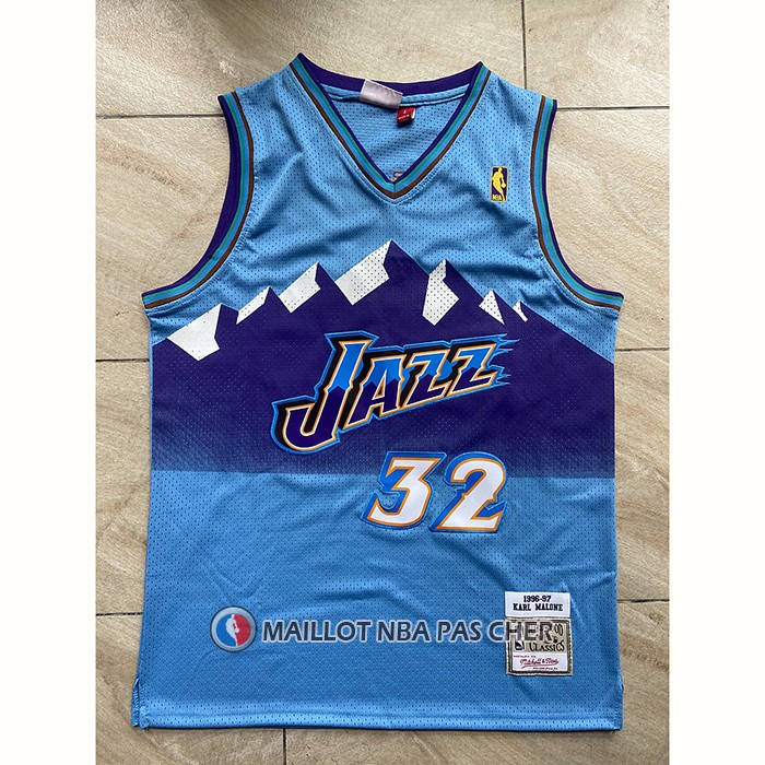 Maillot Utah Jazz Karl Malone NO 32 Mitchell & Ness 1996-97 Bleu